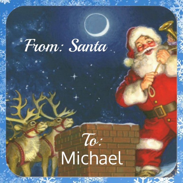 Sticker Carré Papier cadeau de PÈRE NOËL PERSONNALISÉ au NOM de  (Créateur téléchargé)