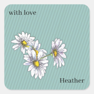 Sticker Carré Papier cadeau floral aquarelle Daisy Duck Egg Bleu