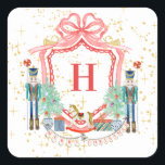 Sticker Carré Papier Carré Monogram Christmas Nutcracker Crest<br><div class="desc">Ajoutez une touche de charme classique à vos cadeaux de vacances avec nos Stickers Crest Nutcracker personnalisables. Avec un design de casse-noix fantaisiste,  ces étiquettes sont la façon idéale d'ajouter une touche personnelle à vos cadeaux. Customisez-les avec votre choix de monogramme pour un cadeau vraiment unique.</div>