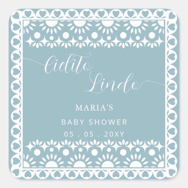 Sticker Carré Papier mexicain Picado Cielito Lindo Baby shower (Devant)