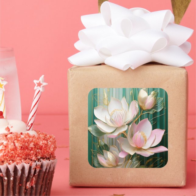 Sticker Carré Papier peint en fleurs japonais Magnolia Art (Fête)