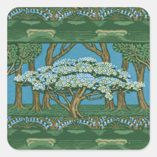 Sticker Carré Papier peint vintage Walter Crane May Tree Forest