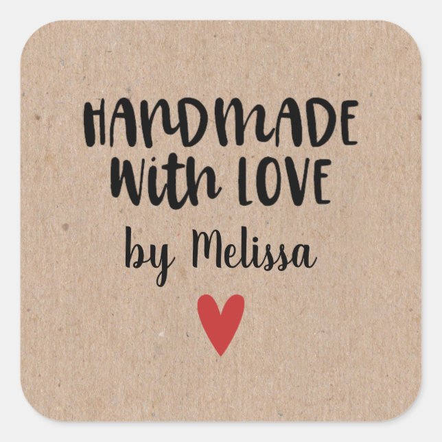 Sticker Carré Papier Rustique Kraft fait main avec amour (Devant)