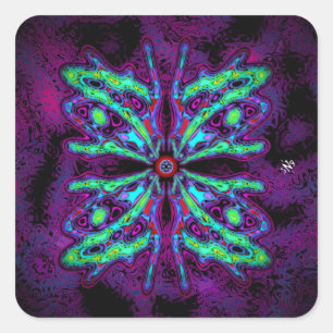 Sticker Carré Papillon alien b (motif coloré) v2