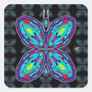 Sticker Carré papillon Alien (motif coloré) v3
