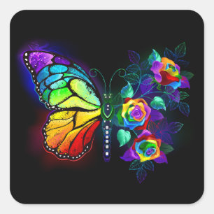 Sticker Carré Papillon arc-en-ciel