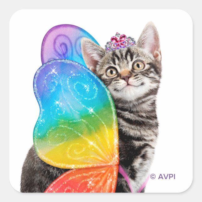 Sticker Carré Papillon arc-en-ciel Princess Kitten (Devant)