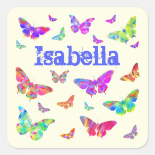 Sticker Carré Papillon Artsy coloré Motif Isabella Nom