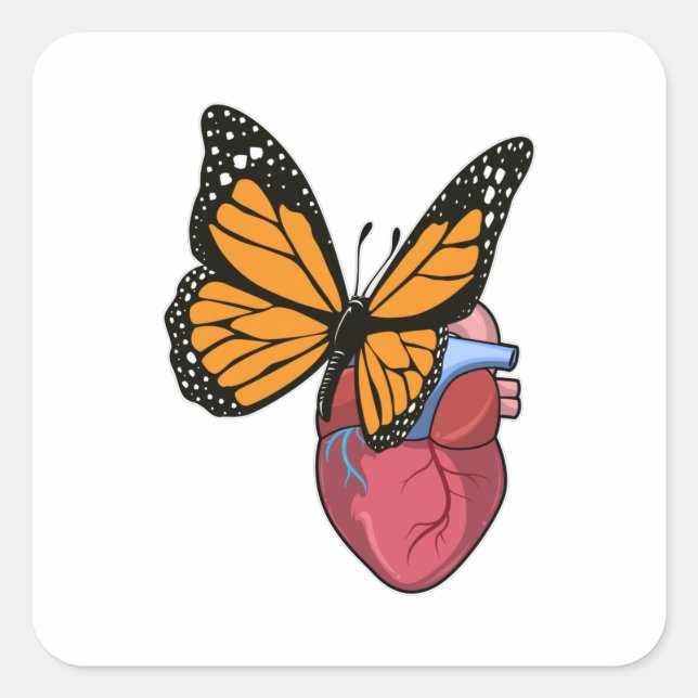 Sticker Carré Papillon au coeur (Devant)