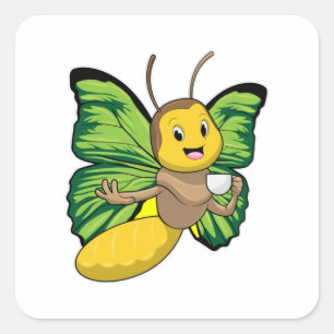 Sticker Carré Papillon avec la coupe de café