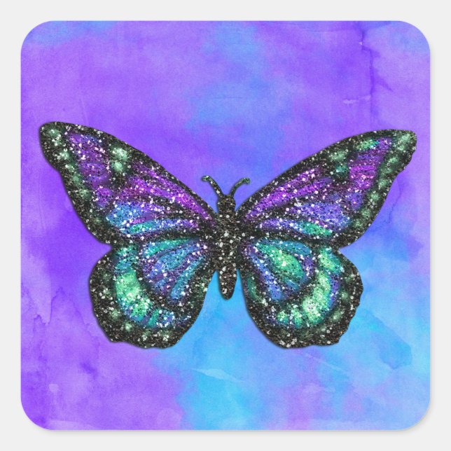 Sticker Carré Papillon bat mitzvah violet et turquoise peint (Devant)