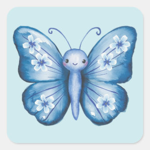 Sticker Carré Papillon bleu