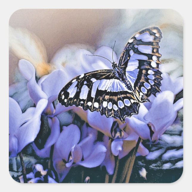 Sticker Carré Papillon bleu (Devant)
