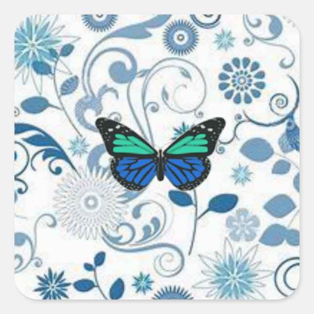 Sticker Carré Papillon bleu (Devant)