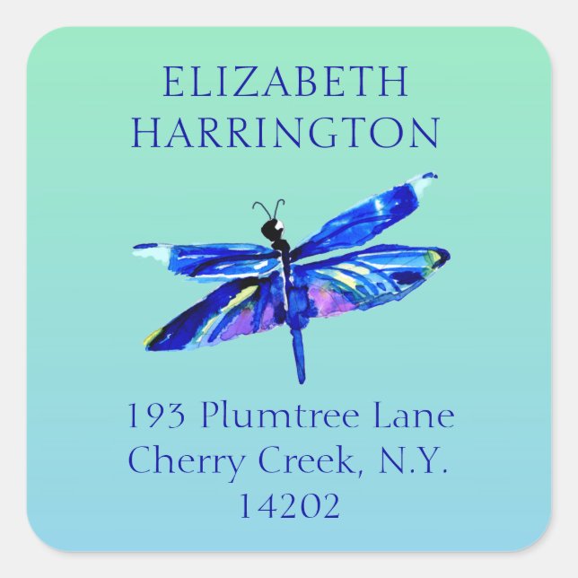 Sticker Carré Papillon bleu aquarelle nature adresse de retour (Devant)
