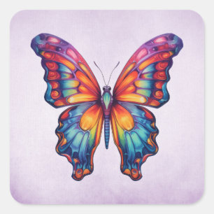 Sticker Carré Papillon Bleu Orange ailes