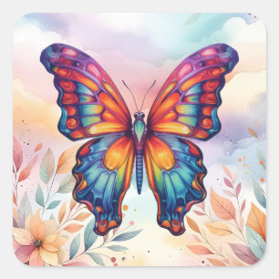Sticker Carré Papillon Bleu Orange ailes