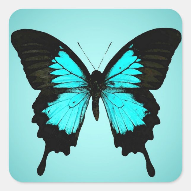 Sticker Carré Papillon - bleu turquoise et noir (Devant)