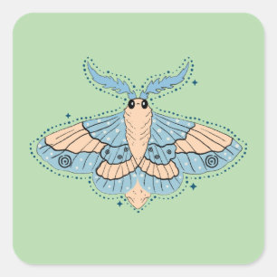 Sticker Carré Papillon Céleste Fantaisiste — Bleu Douce et Pêche