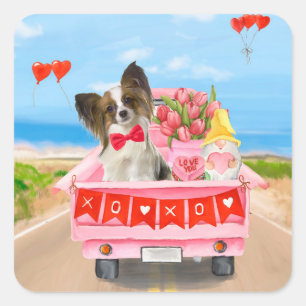 Sticker Carré Papillon Chien Saint-Valentin Coeurs de Camion