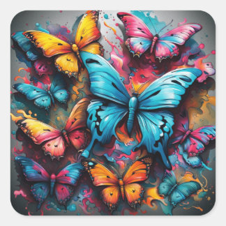 Sticker Carré Papillon Coloré