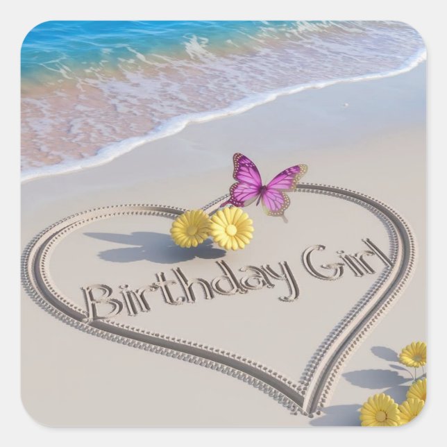 Sticker Carré Papillon d'art de sable mignon Fleur d'anniversair (Devant)