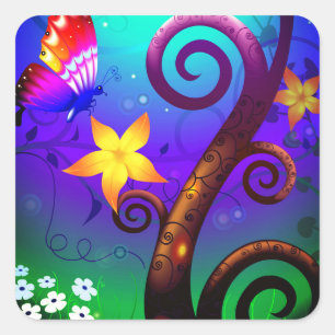 Sticker Carré Papillon de dessin