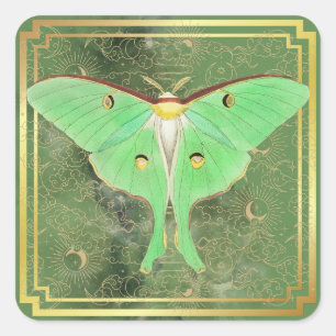 Sticker Carré Papillon de lune vert Art Déco 