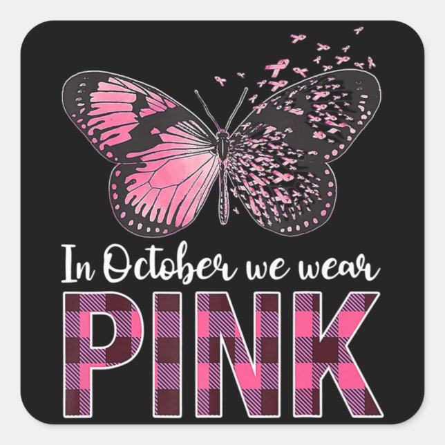 Sticker Carré Papillon de sensibilisation au cancer du sein - En (Devant)