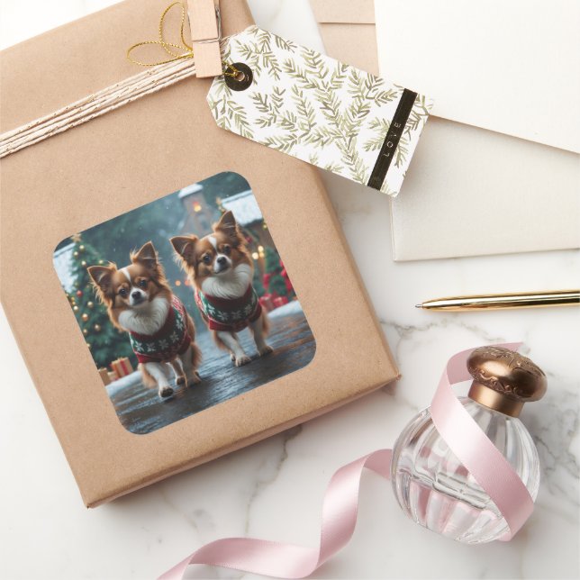 Sticker Carré Papillon Dogs Christmas Snow Holiday (Cadeaux)