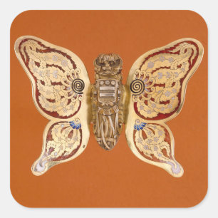 Sticker Carré Papillon en or Tiffany vintage, Art Victorien