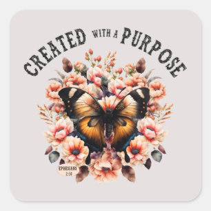Sticker Carré Papillon Floral Chrétien Créé Avec Un But