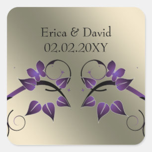 Sticker Carré papillon floral ivoire enveloppes violettes phoque