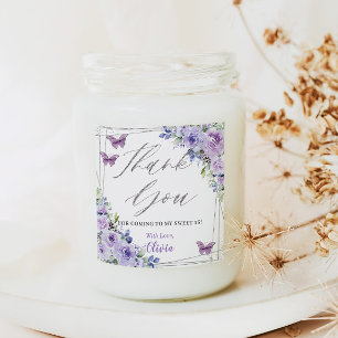 Sticker Carré Papillon floral violet Lilac Sweet sixteen argenté