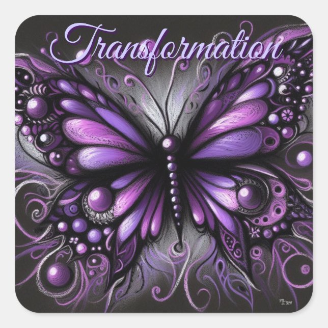 Sticker Carré Papillon gothique blanc violet noir couleur (Devant)