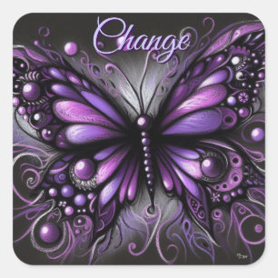 Sticker Carré Papillon gothique blanc violet noir couleur