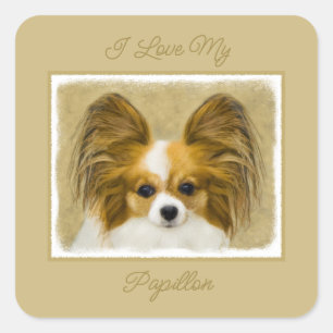 Sticker Carré Papillon (Hound Tri) Peinture - Art Chien original
