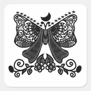 Sticker Carré Papillon Luna Mystique Art Insecte Gothique Céle