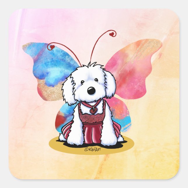 Sticker Carré Papillon maltais KiniArt (Devant)