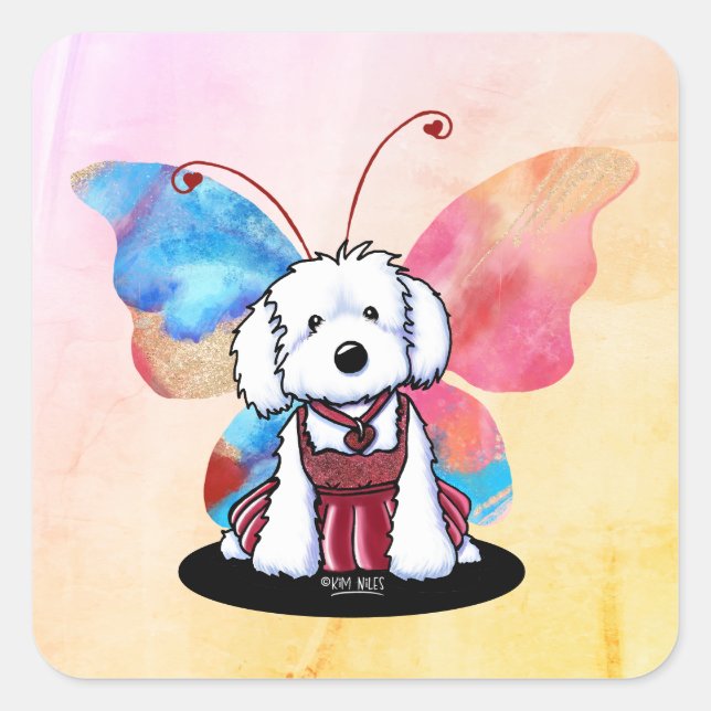 Sticker Carré Papillon maltais KiniArt (Devant)