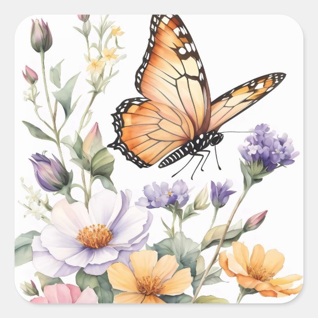 Sticker Carré Papillon Monarch Beau Watercolor (Devant)