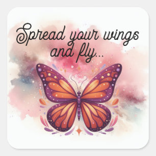 Sticker Carré Papillon Monarque d'orange et de marron avec comme