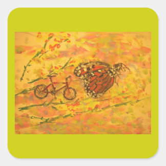 Sticker Carré papillon monarque et vélo