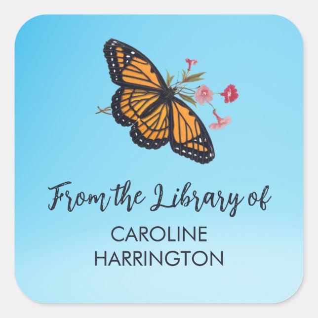 Sticker Carré Papillon Monarque Orange Joli Sky Blue Plaque (Devant)