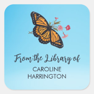 Sticker Carré Papillon Monarque Orange Joli Sky Blue Plaque