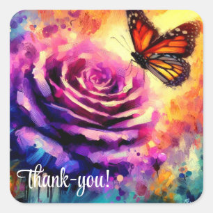 Sticker Carré Papillon monarque Purple Rose Sunset Floral