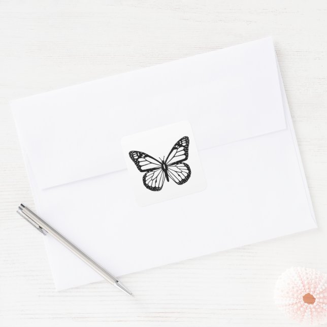 Sticker Carré Papillon Noir et Blanc (Enveloppe)