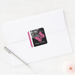 Sticker Carré Papillon personnalisé tourbillons Cranberry rose