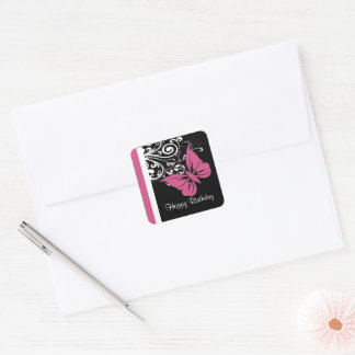 Sticker Carré Papillon personnalisé tourbillons Cranberry rose