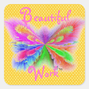 Sticker Carré Papillon Polkadot jaune